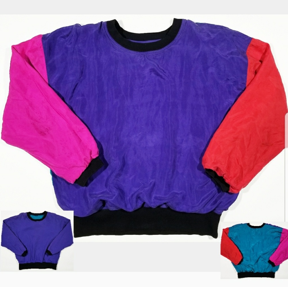 Reversible Colorblock 80s 90s Silk Cotton Shirt